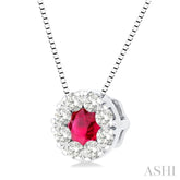 3.8 MM Ruby and 1/3 Ctw Round Cut Lovebright Diamond Precious Pendant With Chain in 14K White Gold